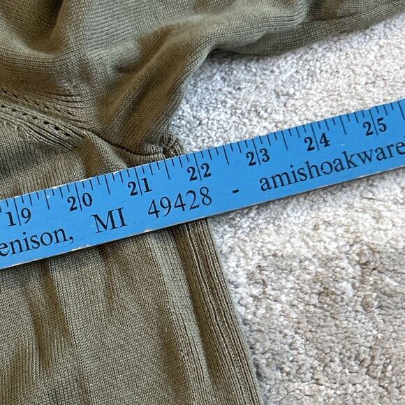 Talbots Cardigan Sweater Womens XL Petite Olive Green Navy Yellow Trim Cotton - Picture 6 of 7